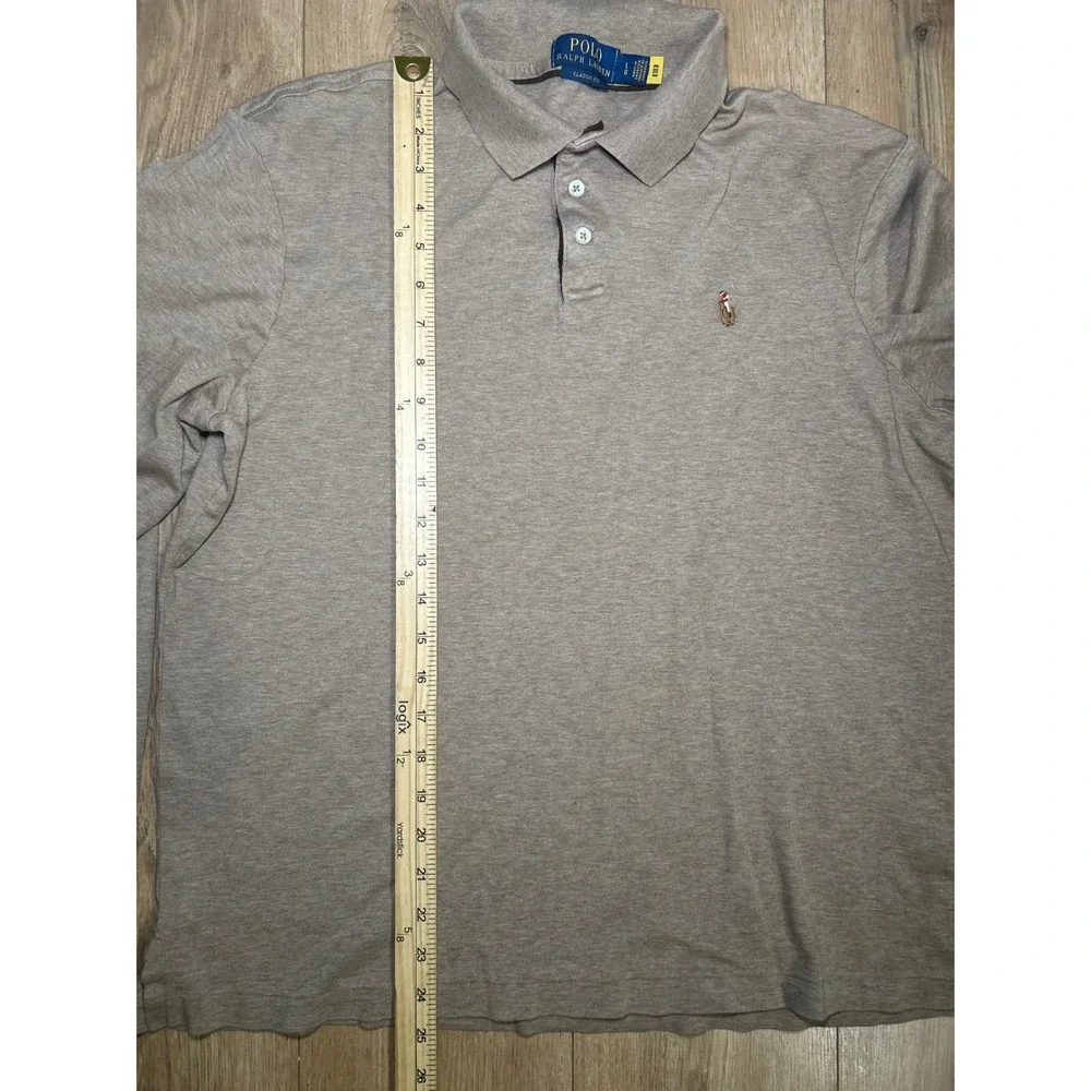 Polo Ralph Lauren Men's Long‎ Sleeve Polo Shirt Classic Fit Tan L